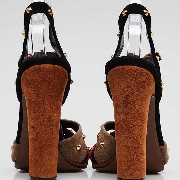 Gucci Multicolor Suede Leather Studded Jacquelyne T-Strap Sandals Size 4.5/35 - Picture 4 of 5